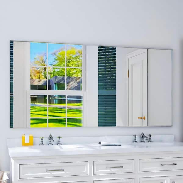 TOOLKISS 72 in. W x 32 in. H Rectangular Aluminum Framed Wall Bathroom Vanity Mirror in Silver