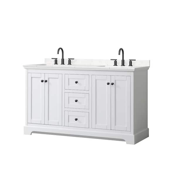 Avery 60 in. Double Freestanding White Bath Vanity with Carrara Cultured Marble Top