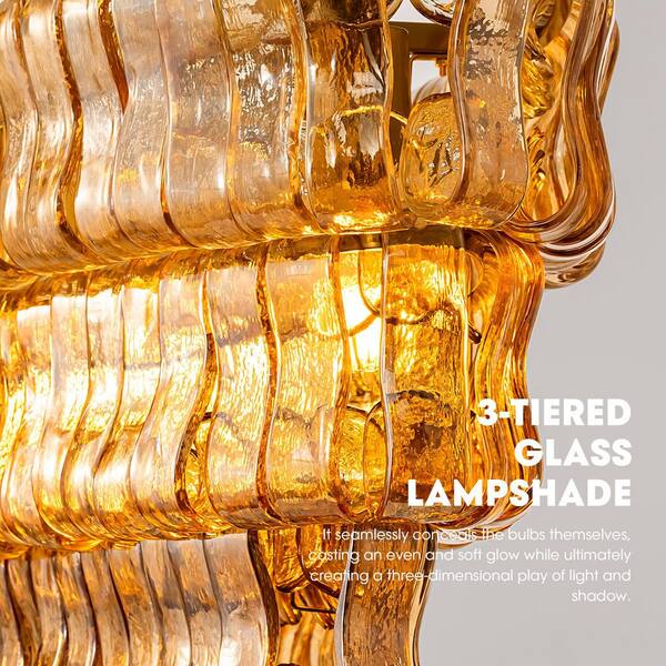 Amber Grass Chandelier 5灯 Ecogleam 47 in. 5-Light Gold Rectangle Dining Room Chandelier, 3