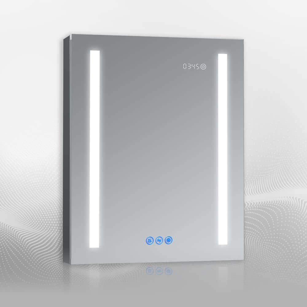 AURA 24 in.W x 30 in.H LED Medicine Cabinet Recessed Surface Clock Dimmer D