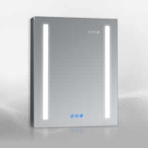 AURA 24 in.W x 30 in.H LED Medicine Cabinet Recessed Surface Clock Dimmer Defogger Cosmetic Mirror Outlet USB R-Hinge