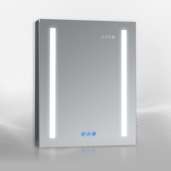 DECADOM AURA 24 in.W x 30 in.H LED Medicine Cabinet Recessed Surface Clock Dimmer Defogger Cosmetic Mirror Outlet USB R-Hinge