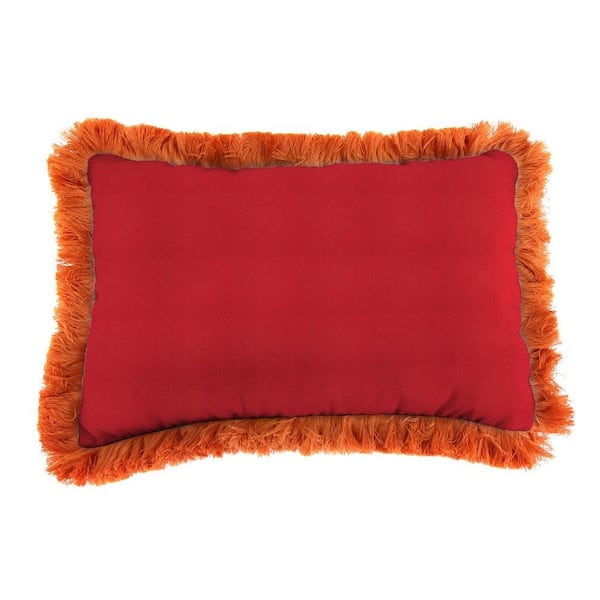 Jordan Manufacturing Sunbrella 9 in. x 22 in. Spectrum Crimson Lumbar Outdoor Pillow with Tuscan Fringe
