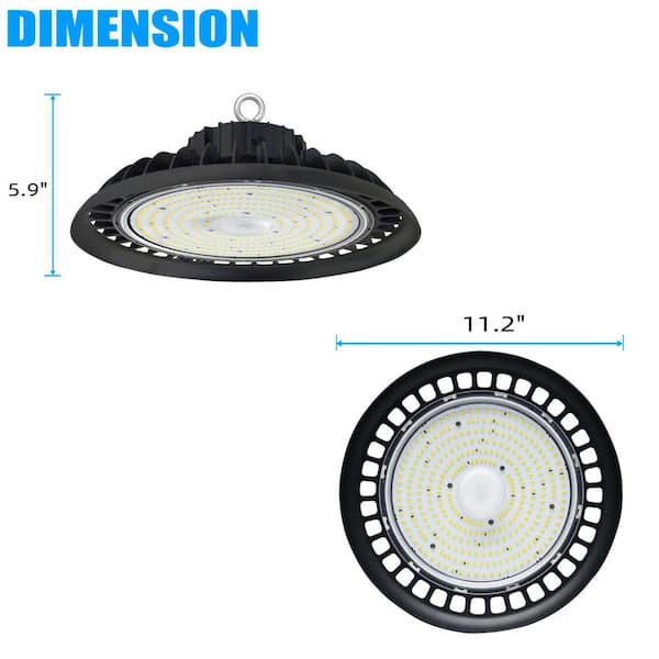 Honbei 11 in. 450-Watt Equivalent Integrated LED Dimmable Black High Bay Light, 5000K UFO High Bay LED Lights for Workshop