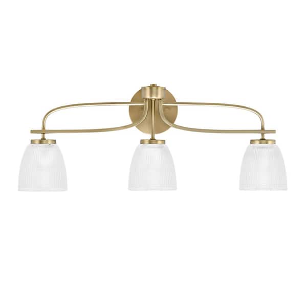 Unbranded Olympia 26.5 in. 3-Light New Age Brass Vanity Light  Clear Ribbed Glass Shade