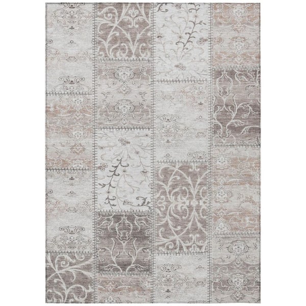 Taupe 3 ft. x 5 ft. Woven Plaid Polyester Rectangle Indoor / Outdoor Area Rug