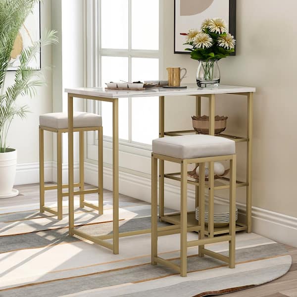 Gold Bar Table Set And Stools, High Top Table With Bar Stools