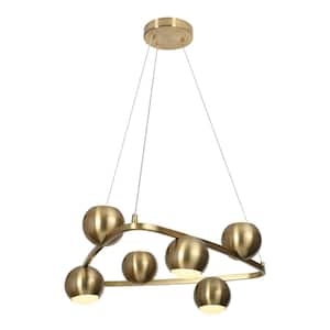 Macue Modern Globe Pendant Light, 6-Light Integrated LED Brass Gold Chandelier Lighting, Farmhouse Light Fixture