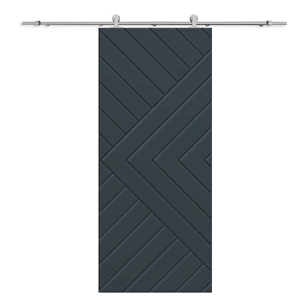 CALHOME Chevron Arrow 36 in. x 80 in. Fully Assembled Charcoal Gray Stained MDF Modern Sliding Barn Door with Hardware Kit