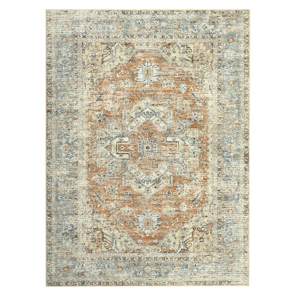 Vintage Printed Carpet Soft Thin Rug Interior Decoration for Bedroom Living Room Kitchen Orange 10 ft. x 13 ft. Area Rug