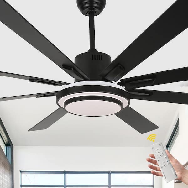 Oaks Aura Areo72 in. Indoor Modern Black Large Ceiling Fan with LED Light and Remote, Reversible 6-Speed fan Light for Living Room