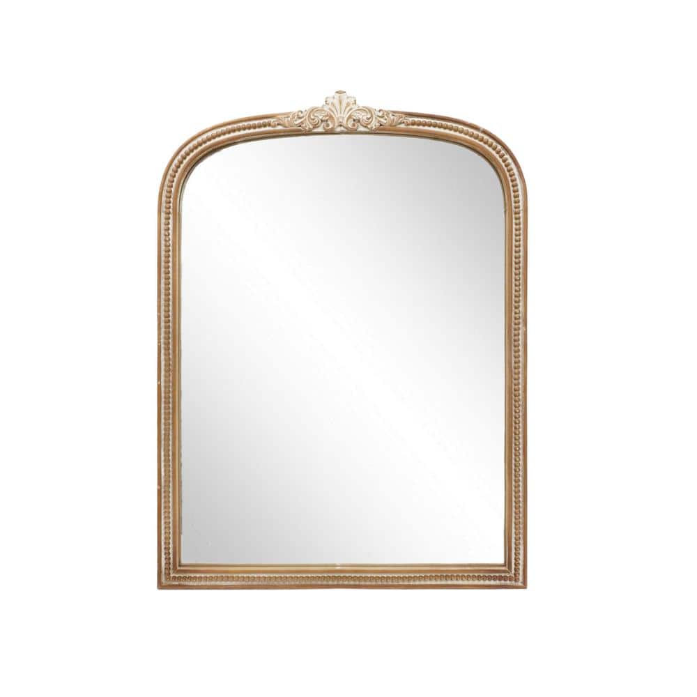 Medium Brown and Whitewashed Wood Arched Decorative Mirror
