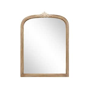 27.7 in. W x 36.7 in. H Arch Wood Framed Brown and White Wall Mirror