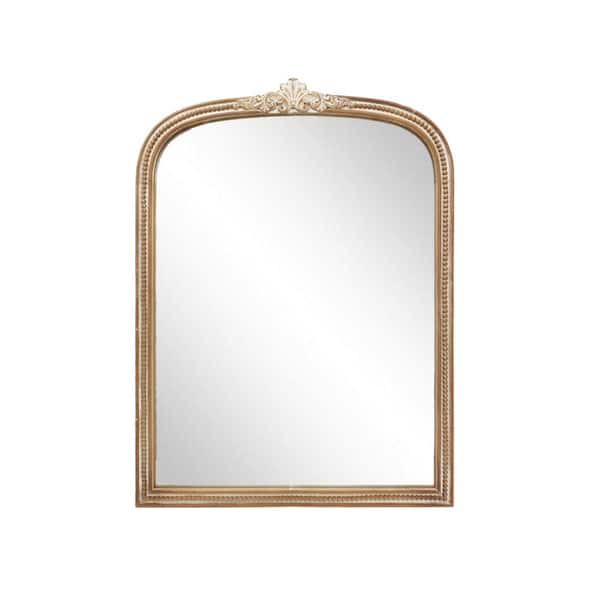 PARISLOFT 27.7 in. W x 36.7 in. H Arch Wood Framed Brown and White Wall Mirror