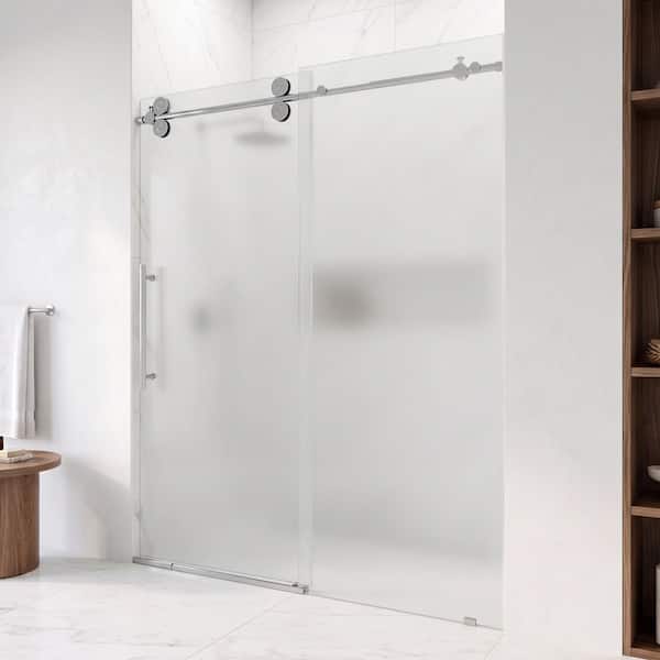 Elan 56 to 60 in. W x 74 in. H Sliding Frameless Shower Door in Chrome with 3/8 in. (10mm) Frosted Glass