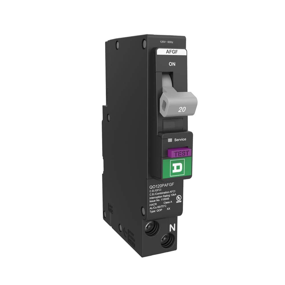 Square D QO120DFC 20 Amp Dual Function Circuit Breaker - CAFCI & GFCI Combo, Plug-On Neutral