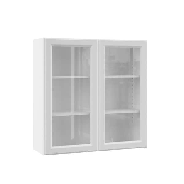 Hampton Bay Designer Series Elgin Assembled 36x42x12 in. Wall Kitchen Cabinet with Glass Doors in White