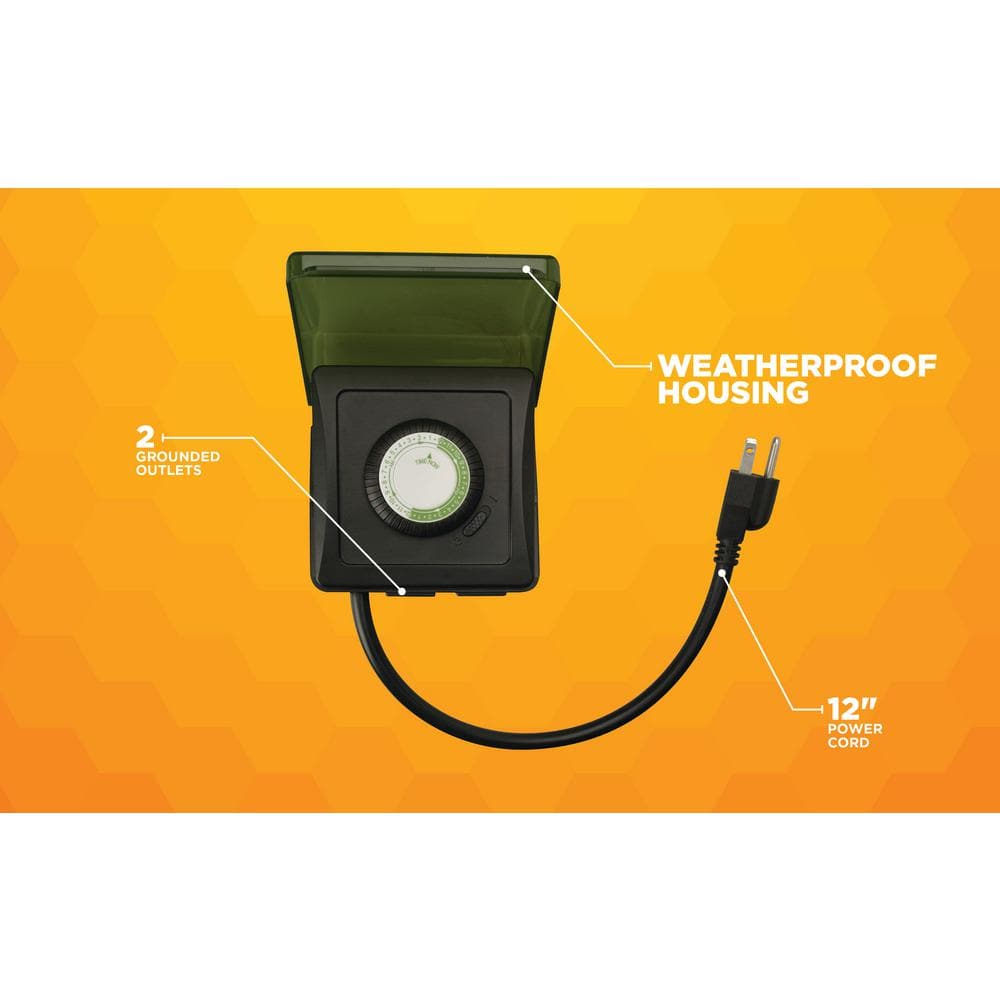Green Heavy Duty Outdoor Mechanical Timer with 2 Outlets