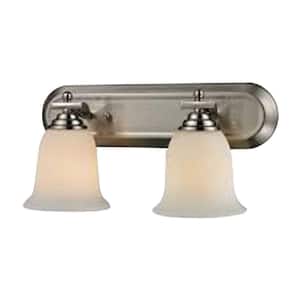 Lagoon 18 in. 2-Light Brushed Nickel Vanity Light with Matte Opal Glass Shade with No Bulbs Included