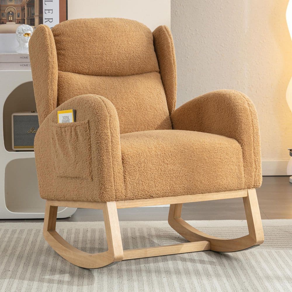 38 in. Khaki Teddy Fabric Rocking Chair with Wood Legs, Modern Tufted Back for Living Room and Bedroom price history on PriceWatchPro