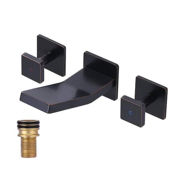 Modern Double Handle Wall Mounted Bathroom Faucet with Waterfall Spout in Oil Rubbed Bronze