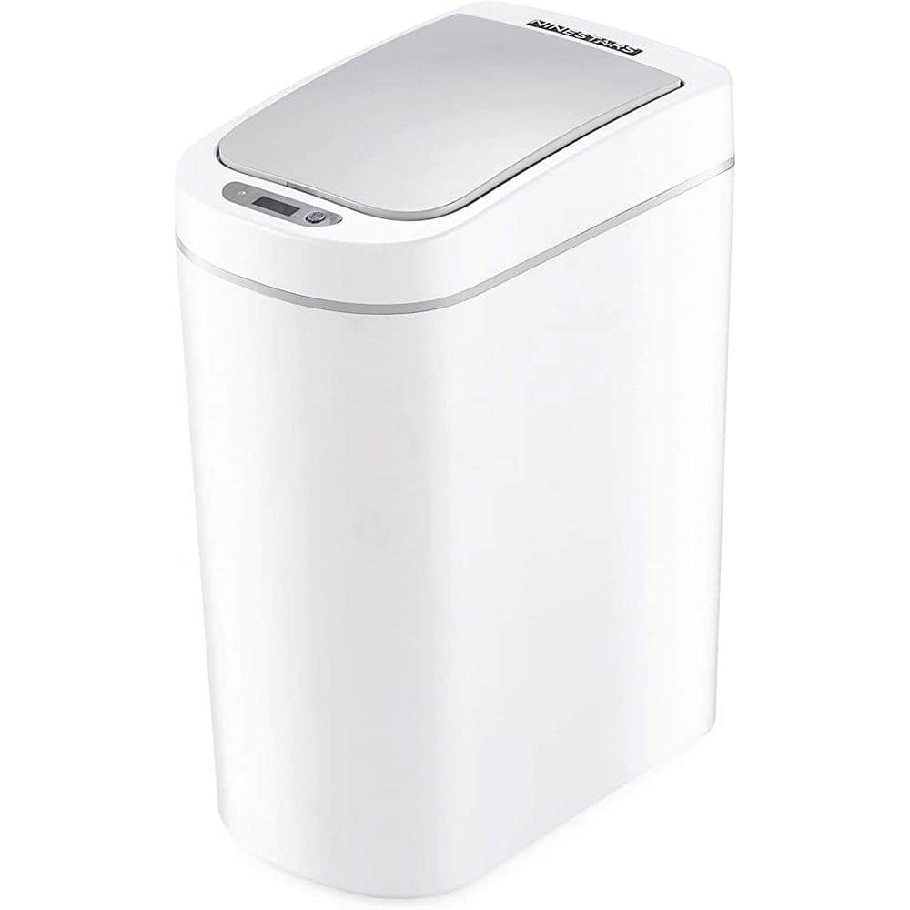 White Plastic 1.8 Gallon Touchless Motion Sensor Trash Can
