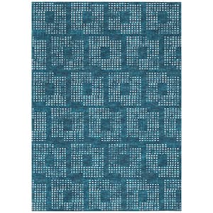 Eleanor Blue 9 ft. x 12 ft. Geometric Indoor/Outdoor Washable Area Rug