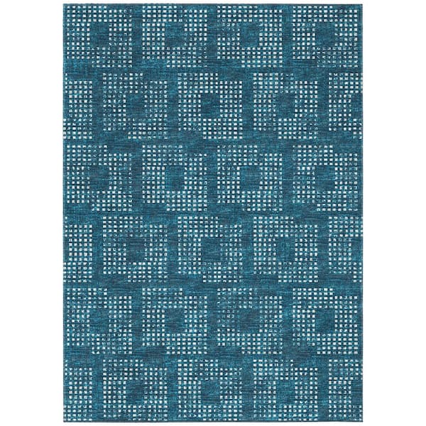 Eleanor Blue 9 ft. x 12 ft. Geometric Indoor/Outdoor Washable Area Rug