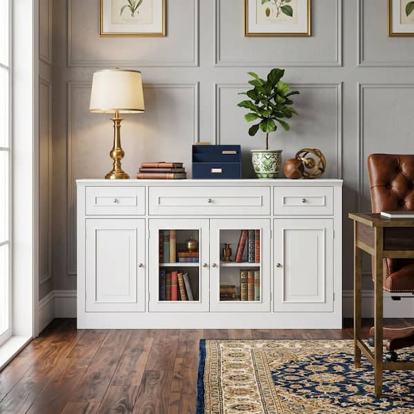 FUFU&GAGA White Wood Entertainment Center TV Stand for TVs up to