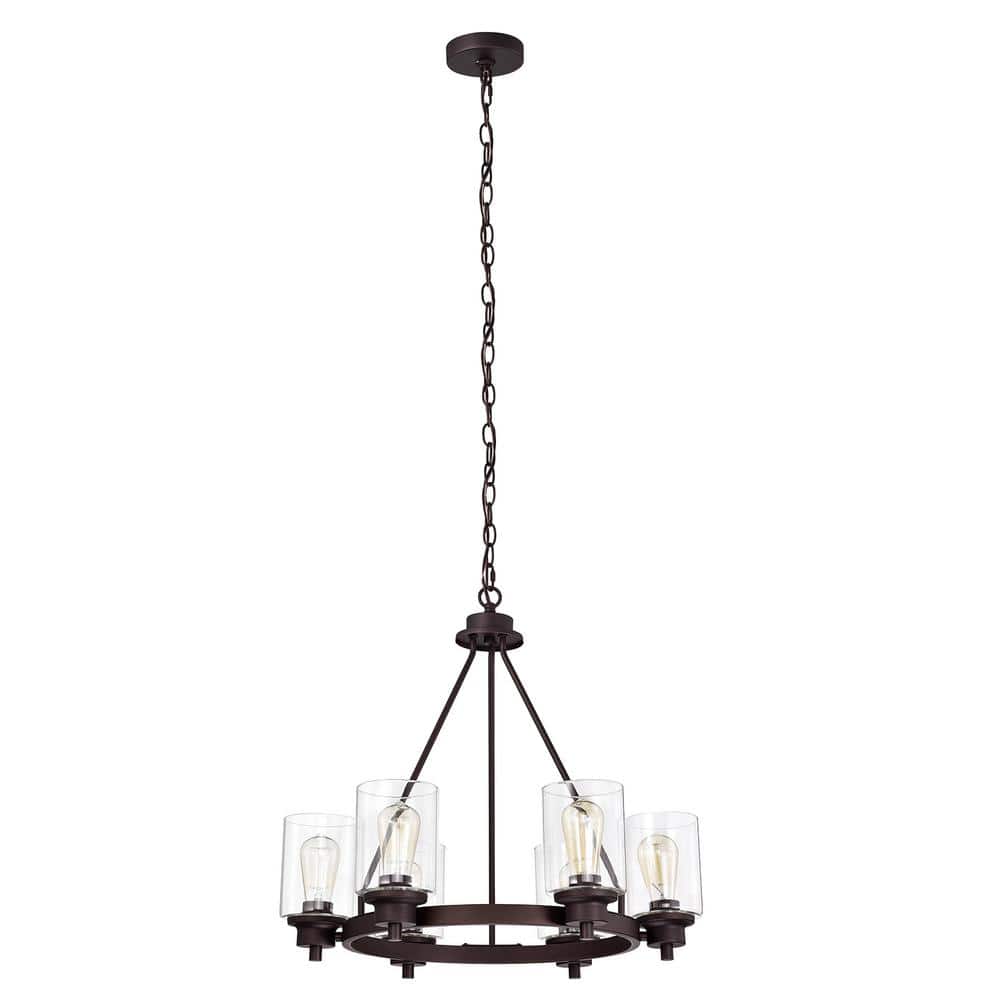 Indoor 6-Light Oil Rubbed Bronze Steel Chandelier with Clear Glass Shade Up