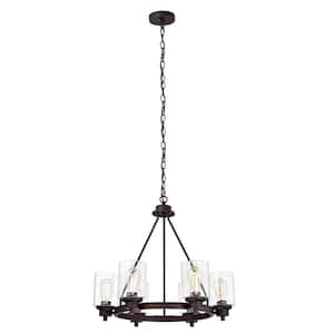 Indoor 6-Light Oil Rubbed Bronze Steel Chandelier with Clear Glass Shade Uplight Adjustable Height
