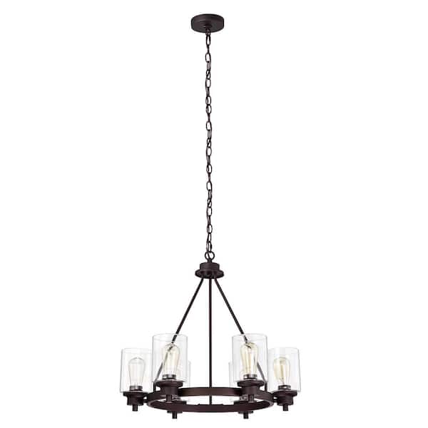 Unbranded Indoor 6-Light Oil Rubbed Bronze Steel Chandelier with Clear Glass Shade Uplight Adjustable Height