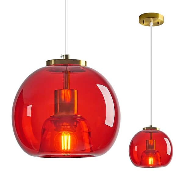Home Lighting ‎60-Watt 1 Light 7.87 in. Red Glass Globe Pendant Light for Kitchen Island, No Bulbs Included, 1-Pack
