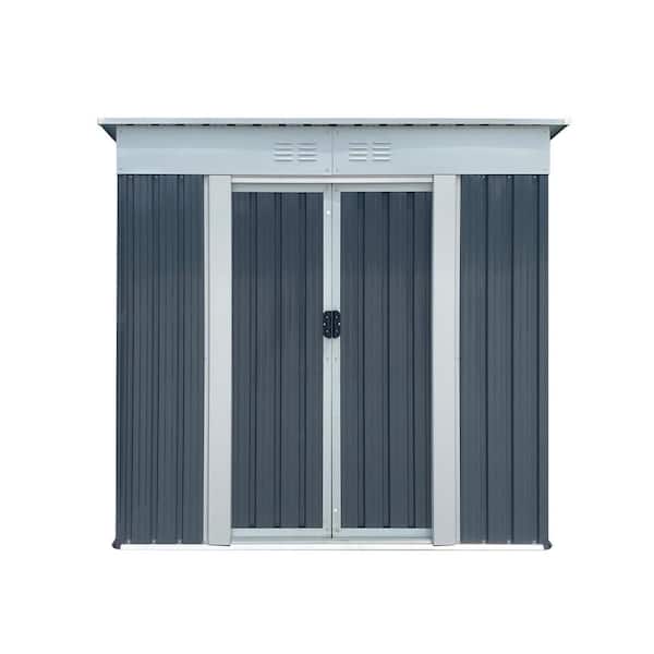 Outdoor Storage Metal Sheds 6 ft. W x 4 ft. D with Pent Roof, Aluminum Alloy Frame and Double Door (24 sq. ft.),Grey