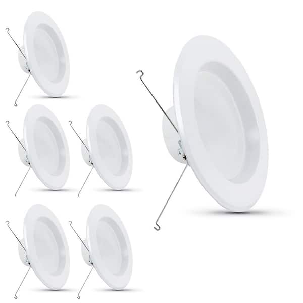Feit Electric 5/6 in. Integrated LED White Retrofit Recessed Light Trim Dimmable CEC High Output Downlight Bright White 3000K, 6-Pack