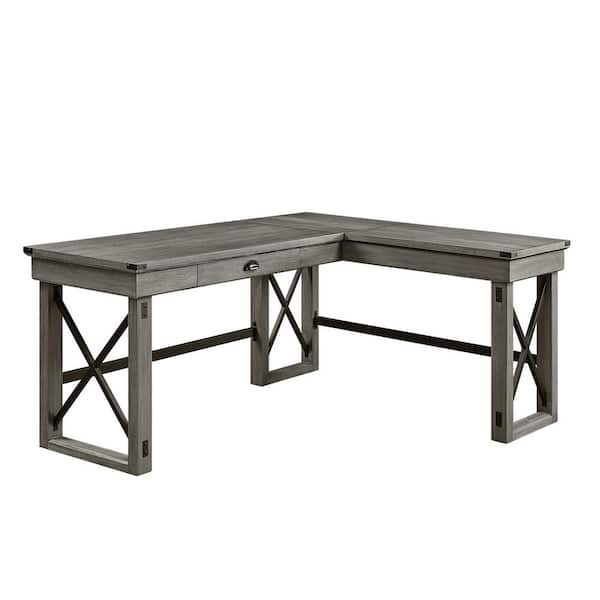 HomeRoots 67 in. L Shape Gray Manufactured Wood 1 Drawer Writing Desk