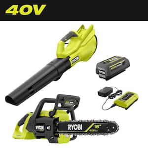 40V 120 MPH 550 CFM Cordless Battery Leaf Blower and 40V HP 16 in. Battery Chainsaw w/ 4.0 Ah Battery and Charger