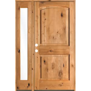 44 in. x 80 in. Knotty Alder 2 Panel Right-Hand/Inswing Clear Glass Clear Stain Wood Prehung Front Door w/Left Sidelite