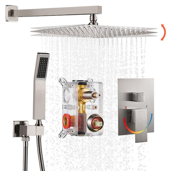 Heemli 10in. Single Handle 2-Spray Shower Faucet Handheld Combo with Valve 1.8GPM Adjustable Dual Shower Head in Brushed Nickel