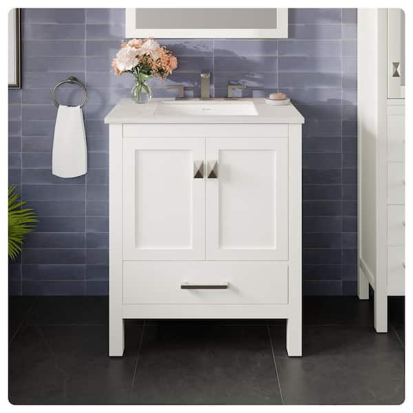 Eviva Aberdeen 30 in. Single Sink White Bath Vanity with White Carrara Quartz Top (Assembled)