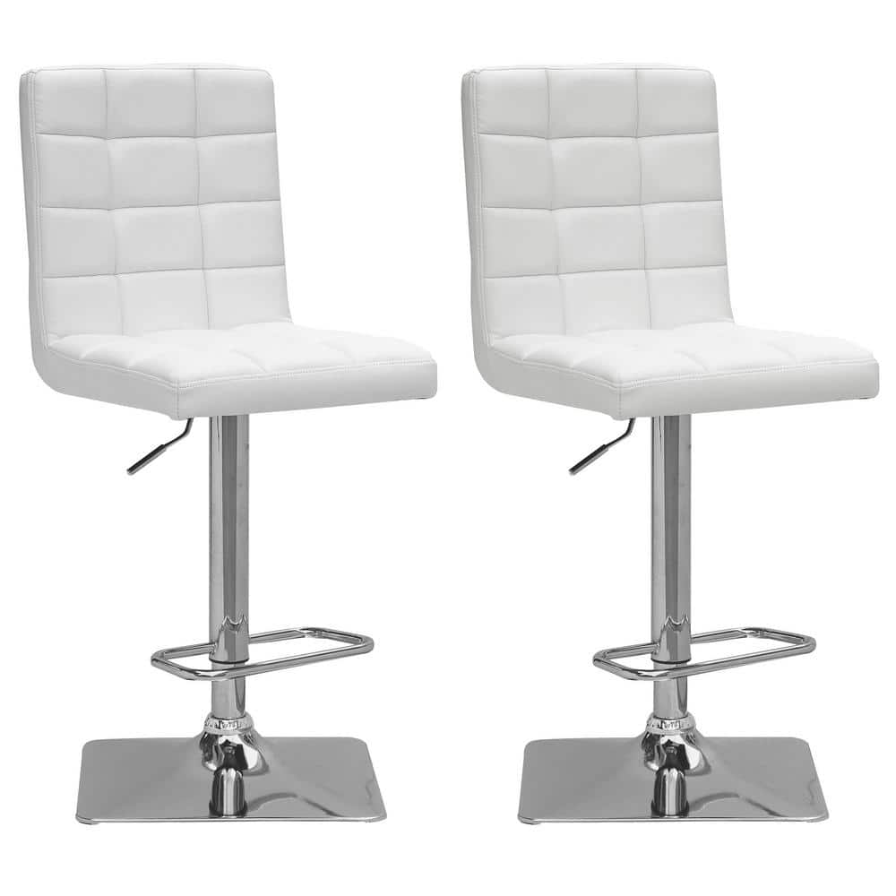 CorLiving Adjustable Height White Bonded Leather Swivel Bar Stool (Set ...