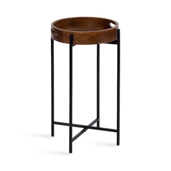 Kate and Laurel Smita 13.75 in. Walnut Brown Round Solid Wood End Table
