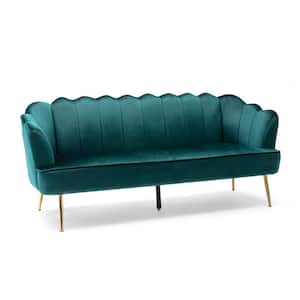 Thelen 76.25 in. Teal and Gold Polyester 3-Seats Sofa