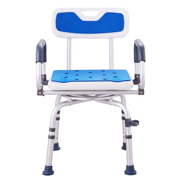 360° Swivel Shower Chair Adjustable with Pivoting Arms 400 lbs. Capacity Freestanding Elderly Disabled Injured, Blue