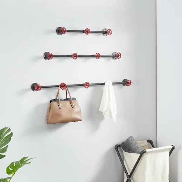 Mae Sand Black Floating Wall Coat Rack With 4 Hooks