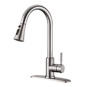 Single Handle Pull Down Sprayer Kitchen Faucet with Stainless Steel Material, Pull Out Kitchen Faucet in Brushed Nickel