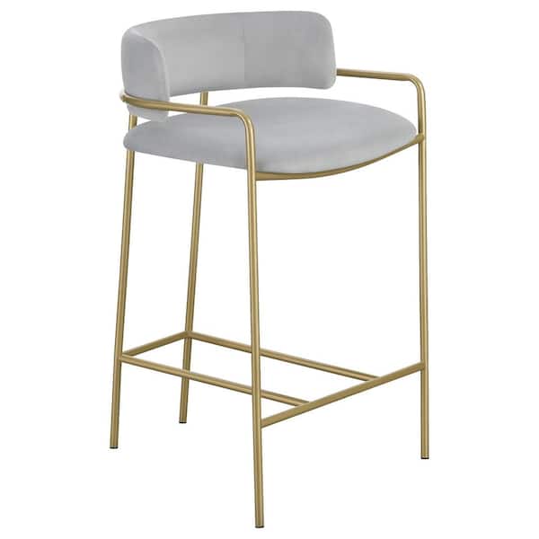 Coaster 32.5 in. H Gold and Grey Low Back Metal Frame Counter Height Stool with Velvet Seat