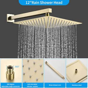 Single-Handle Rain 1-Spray Square 12 in. Shower System Shower Faucet Head with Handheld in Brushed Gold (Valve Included)