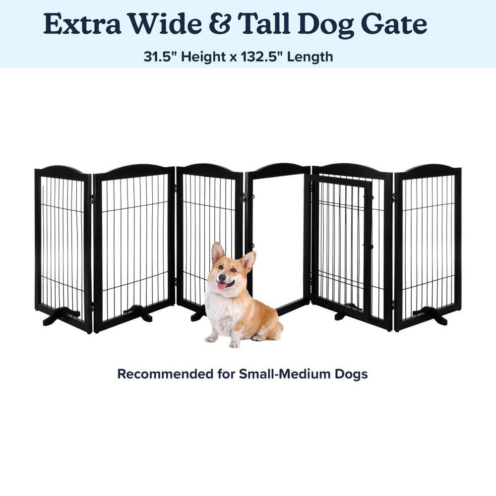 Black Solid Wood and Metal Freestanding Pet Gate
