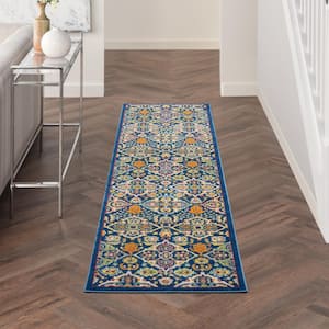 Allur Navy Multicolor 2 ft. x 8 ft. Floral Bohemian Modern Kitchen Runner Area Rug